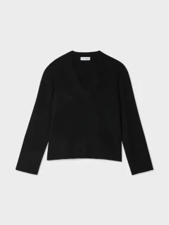 Clearance White + Warren cashmere side slit v neck Black