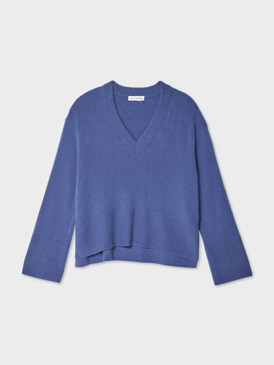 Sale White + Warren cashmere side slit v neck BlueDusk