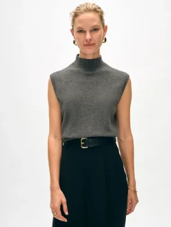 Online White + Warren cashmere sleeveless mockneck GraphiteHeather