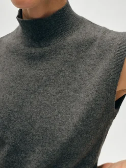 Online White + Warren cashmere sleeveless mockneck GraphiteHeather