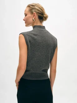 Online White + Warren cashmere sleeveless mockneck GraphiteHeather