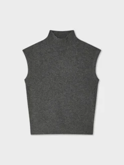 Online White + Warren cashmere sleeveless mockneck GraphiteHeather