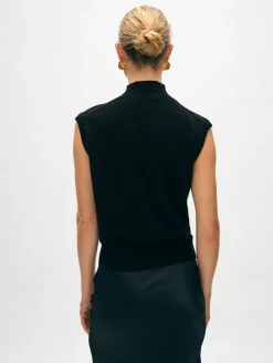 Discount White + Warren cashmere sleeveless mockneck Black