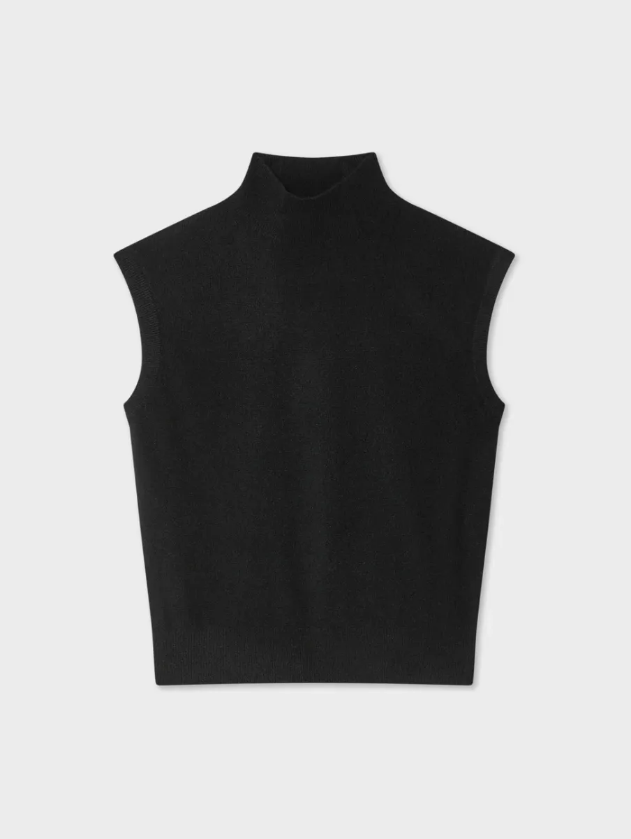 Discount White + Warren cashmere sleeveless mockneck Black