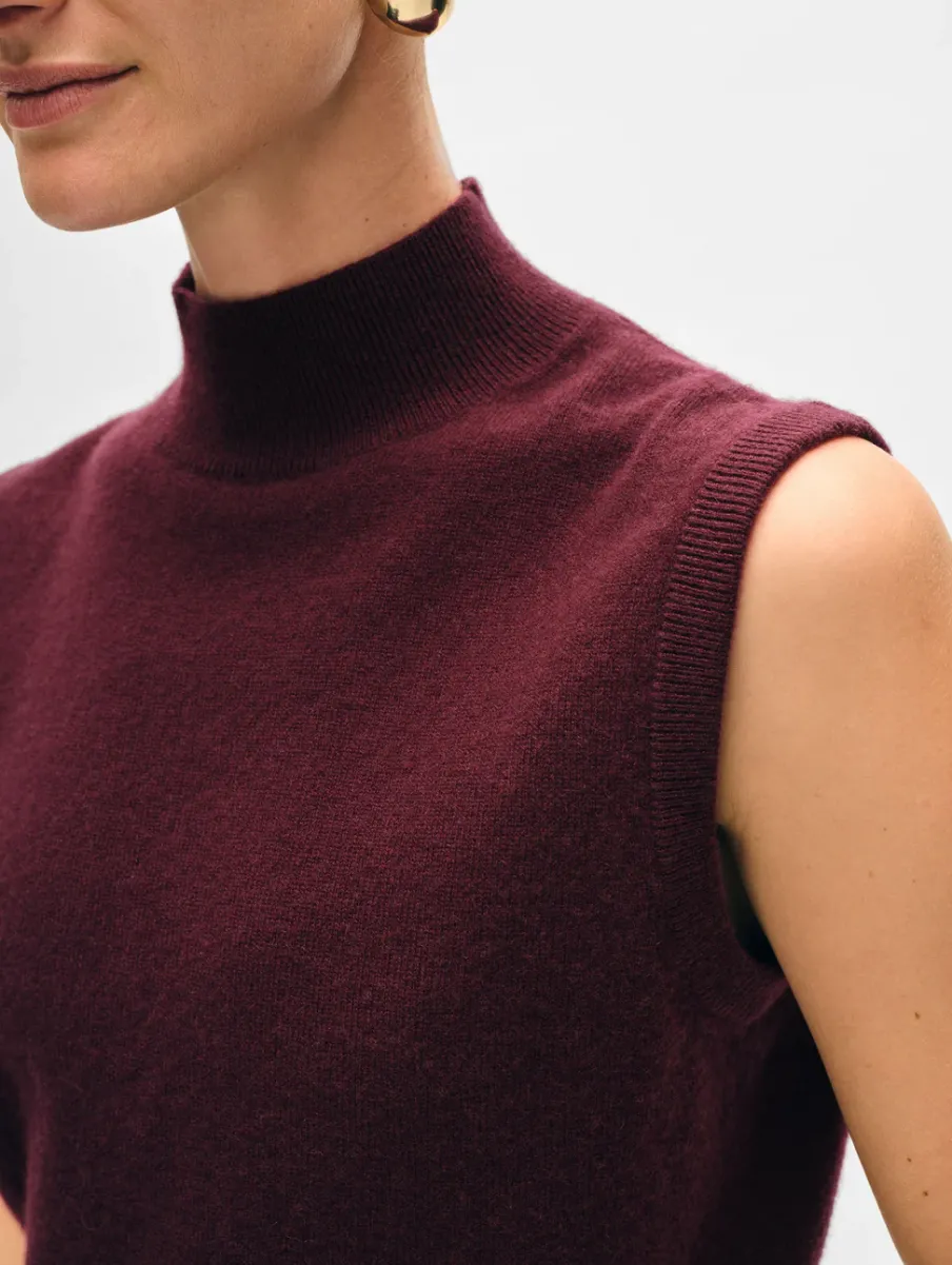 New White + Warren cashmere sleeveless mockneck Sangria