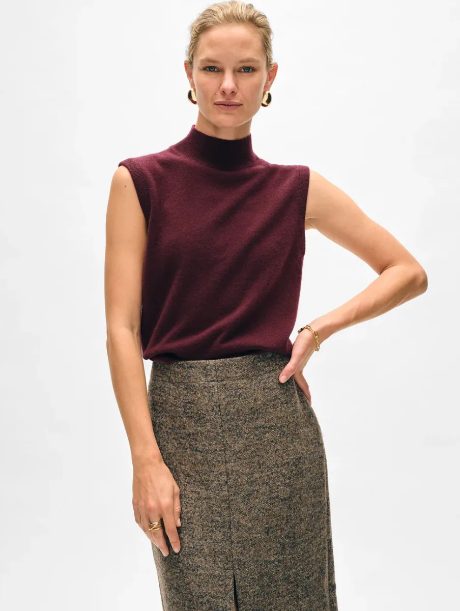 New White + Warren cashmere sleeveless mockneck Sangria