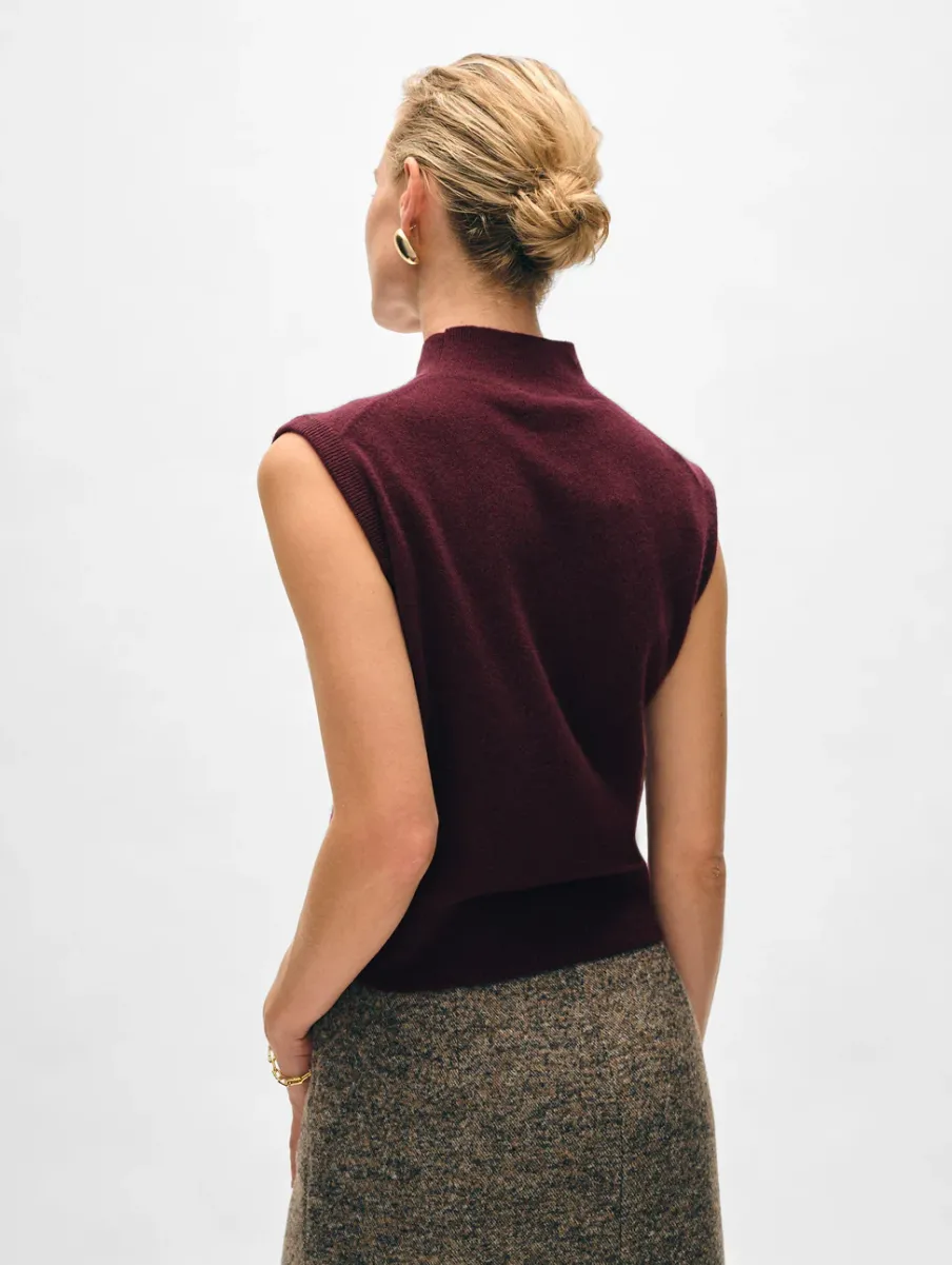 New White + Warren cashmere sleeveless mockneck Sangria