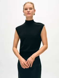 Hot White + Warren cashmere sleeveless mockneck Black