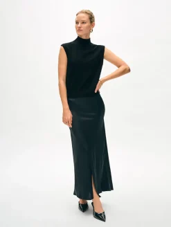 Hot White + Warren cashmere sleeveless mockneck Black