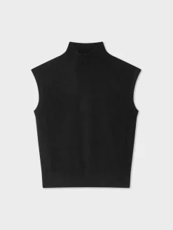 Hot White + Warren cashmere sleeveless mockneck Black