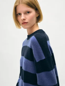 New White + Warren cashmere striped crewneck DeepNavy/BlueDusk