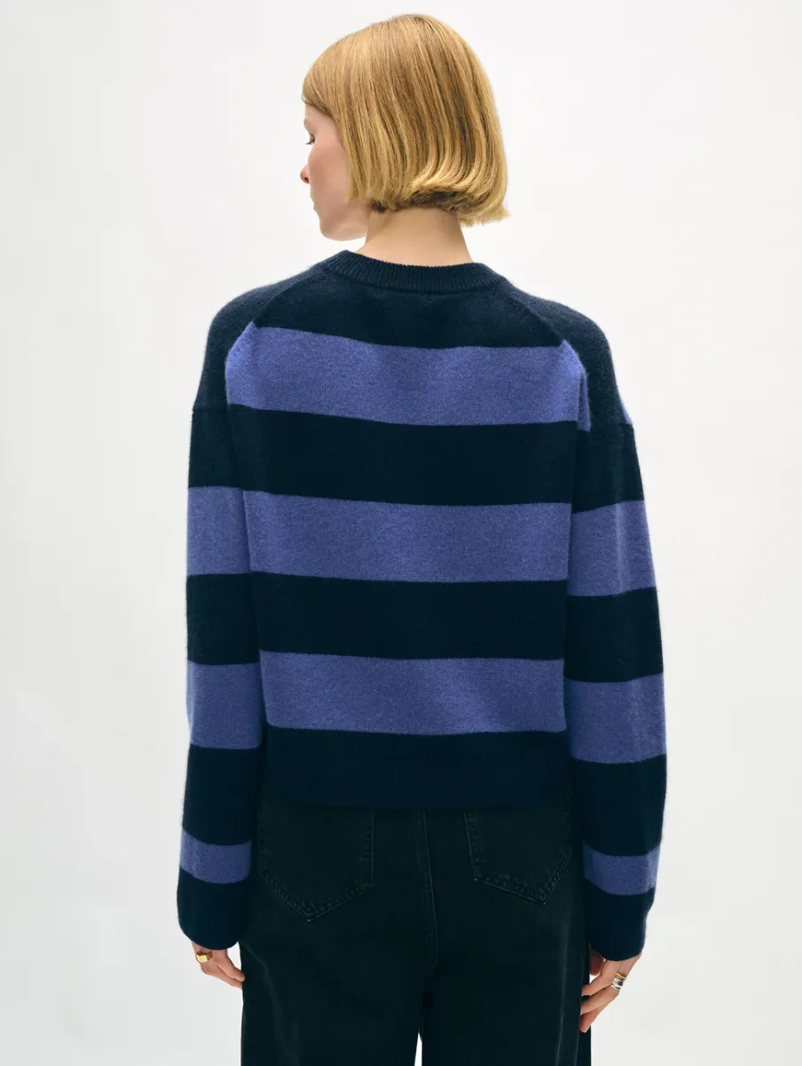 New White + Warren cashmere striped crewneck DeepNavy/BlueDusk