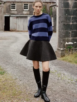 New White + Warren cashmere striped crewneck DeepNavy/BlueDusk
