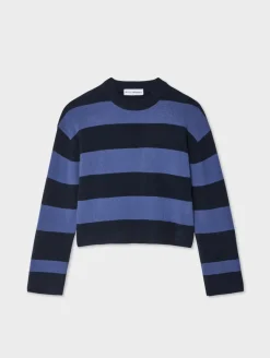 New White + Warren cashmere striped crewneck DeepNavy/BlueDusk