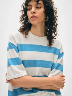 Clearance White + Warren cashmere striped easy tee SoftWhite/MediterraneanHeather