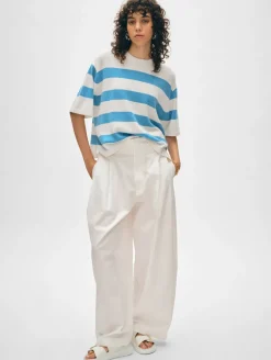 Clearance White + Warren cashmere striped easy tee SoftWhite/MediterraneanHeather