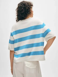 Clearance White + Warren cashmere striped easy tee SoftWhite/MediterraneanHeather