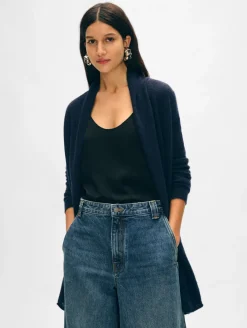 Clearance White + Warren cashmere trapeze cardigan DeepNavy