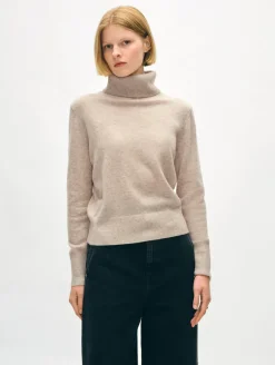 Outlet White + Warren cashmere turtleneck SandWispHeather