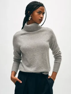 Hot White + Warren cashmere turtleneck GreyHeather