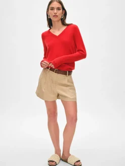 Best White + Warren cashmere v neck BrightScarlet