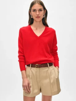 Best White + Warren cashmere v neck BrightScarlet