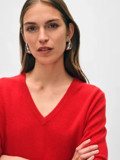 Best White + Warren cashmere v neck BrightScarlet