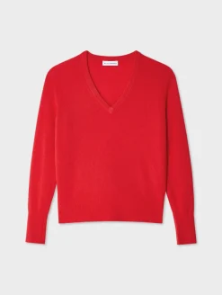 Best White + Warren cashmere v neck BrightScarlet