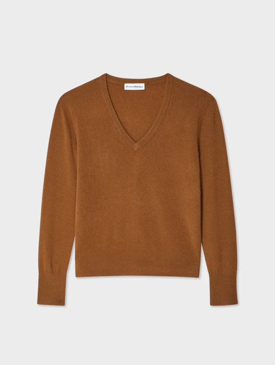 New White + Warren cashmere v neck CedarBrown