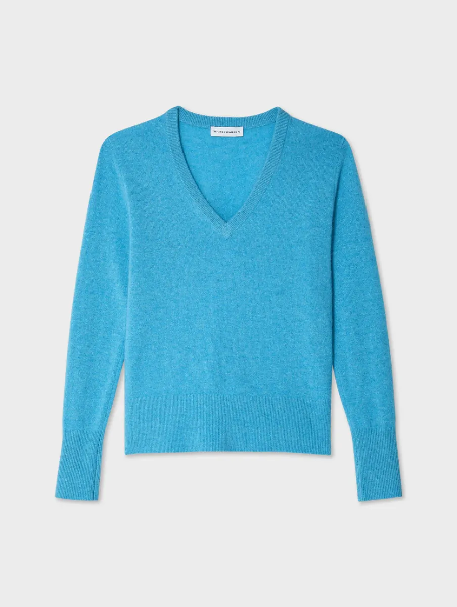 Hot White + Warren cashmere v neck MediterraneanHeather