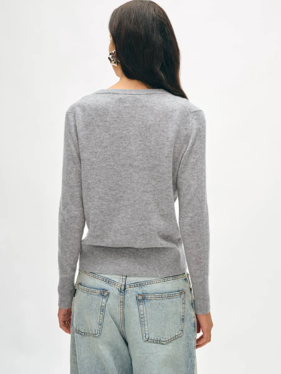Clearance White + Warren cashmere v neck GreyHeather