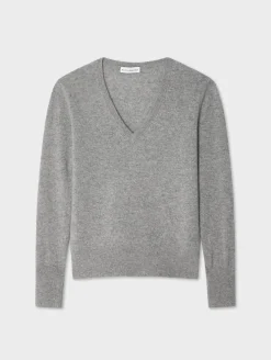 Clearance White + Warren cashmere v neck GreyHeather