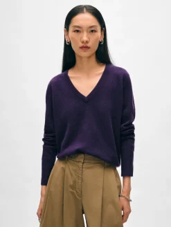 Clearance White + Warren cashmere v neck MidnightViolet