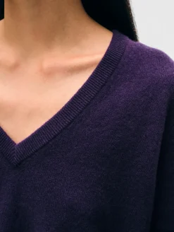 Clearance White + Warren cashmere v neck MidnightViolet