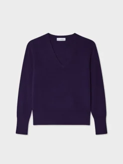 Clearance White + Warren cashmere v neck MidnightViolet