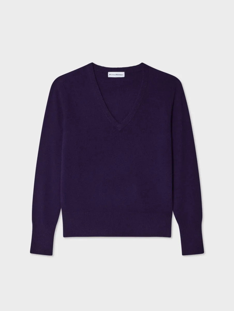 Clearance White + Warren cashmere v neck MidnightViolet