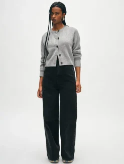 Discount White + Warren cashmere waffle cardigan GreyHeather