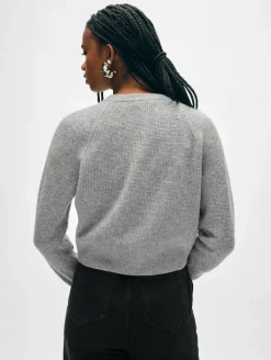 Discount White + Warren cashmere waffle cardigan GreyHeather