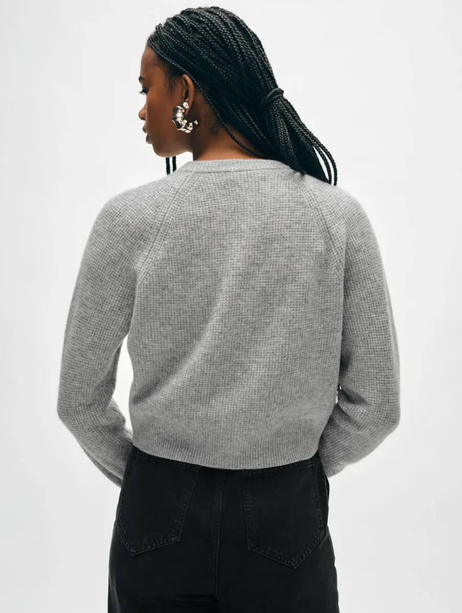 Discount White + Warren cashmere waffle cardigan GreyHeather