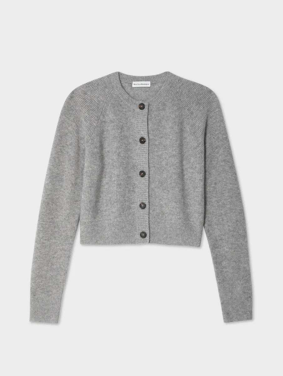 Discount White + Warren cashmere waffle cardigan GreyHeather