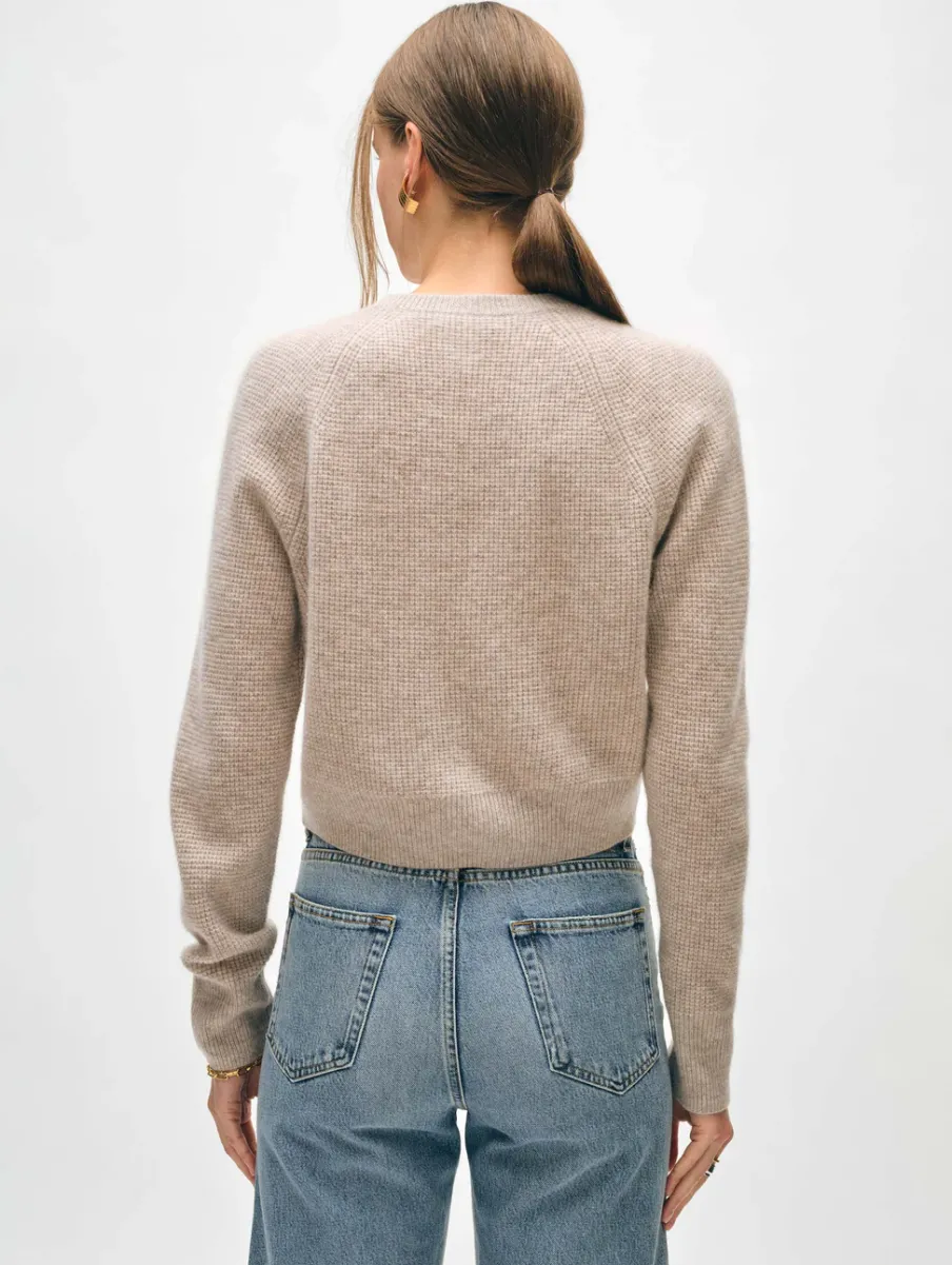 Best White + Warren cashmere waffle cardigan SandWispHeather