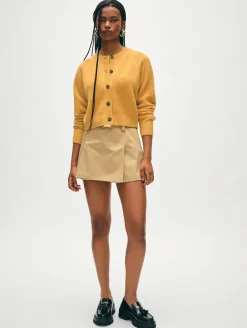 Best White + Warren cashmere waffle cardigan Goldenrod