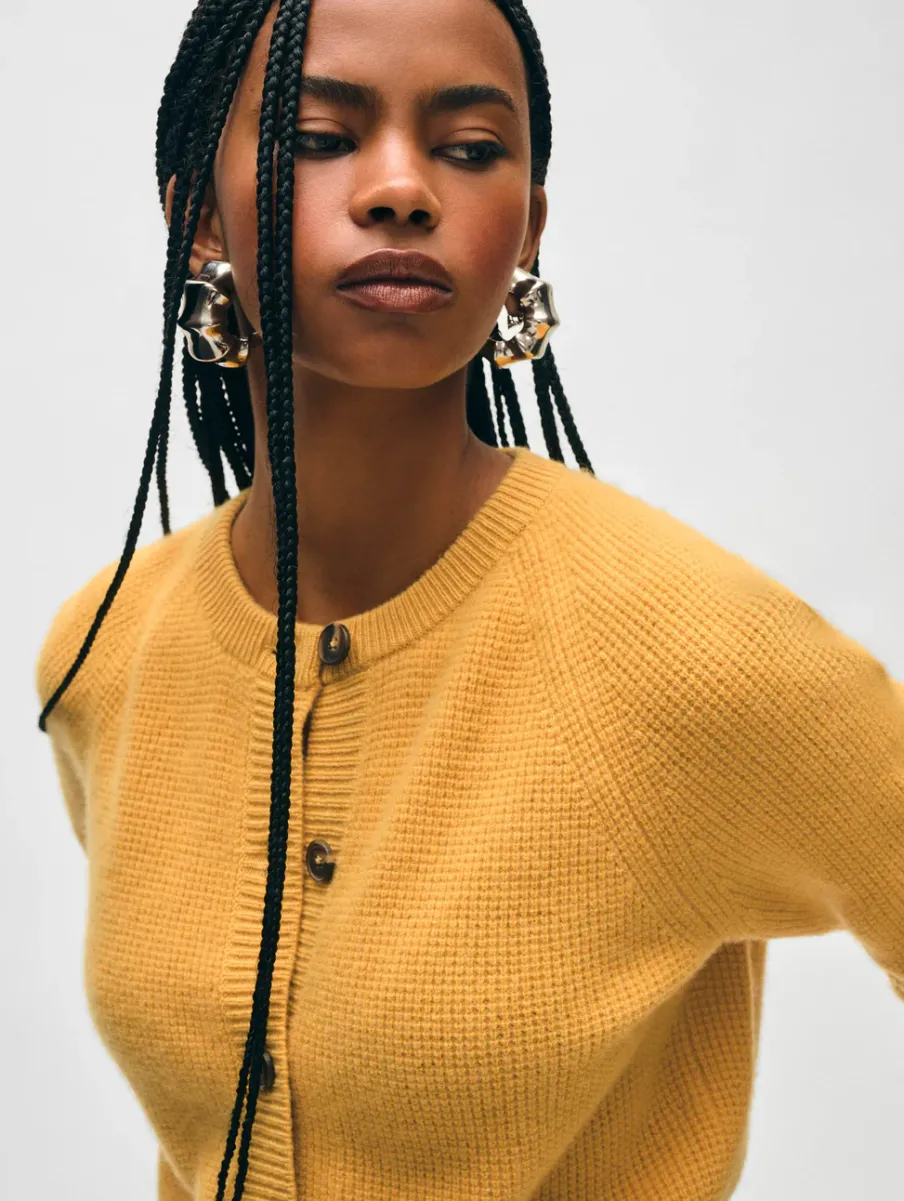 Best White + Warren cashmere waffle cardigan Goldenrod