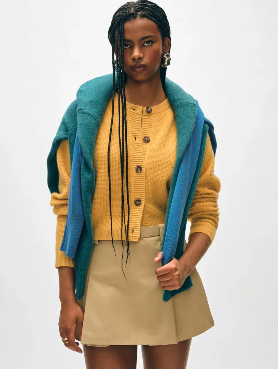Best White + Warren cashmere waffle cardigan Goldenrod