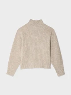 New White + Warren cashmere waffle standneck SandWispHeather