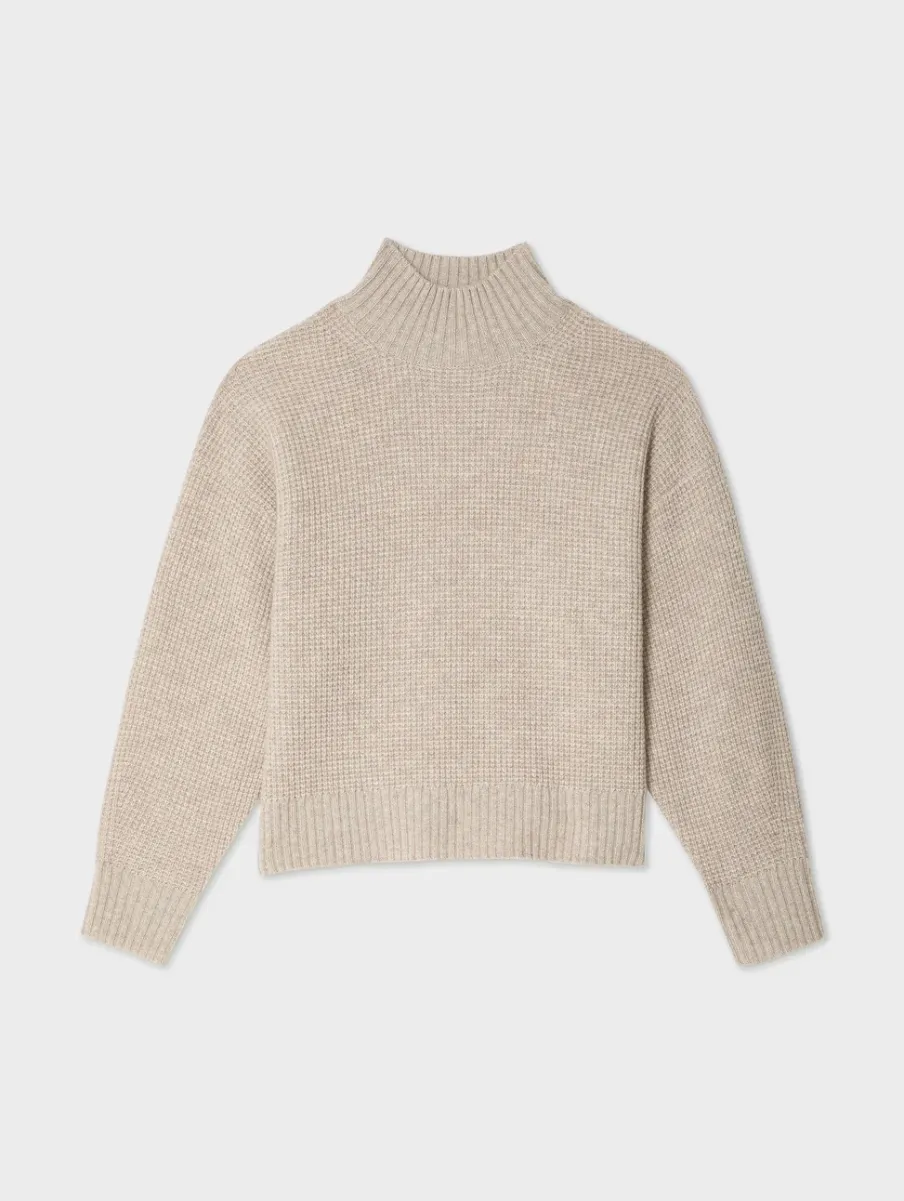 New White + Warren cashmere waffle standneck SandWispHeather