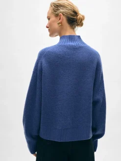 New White + Warren cashmere waffle standneck BlueDusk