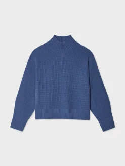 New White + Warren cashmere waffle standneck BlueDusk