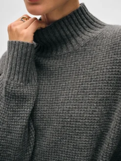 Fashion White + Warren cashmere waffle standneck GraphiteHeather