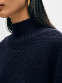 Clearance White + Warren cashmere waffle standneck DeepNavy